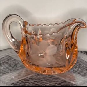 Vintage McKee D.C. Jenkins Pink Depression Glass Creamer Etched Floral Sawtooth